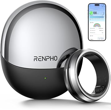 RENPHO Lynx Smart Ring-All Day Sleep & Activity Tracking, Includes Charging Case, Gifts for Men, 7-Day Battery Life, Subscription-Free App for iOS & Android, Size Before You Buy Silver, Size 10