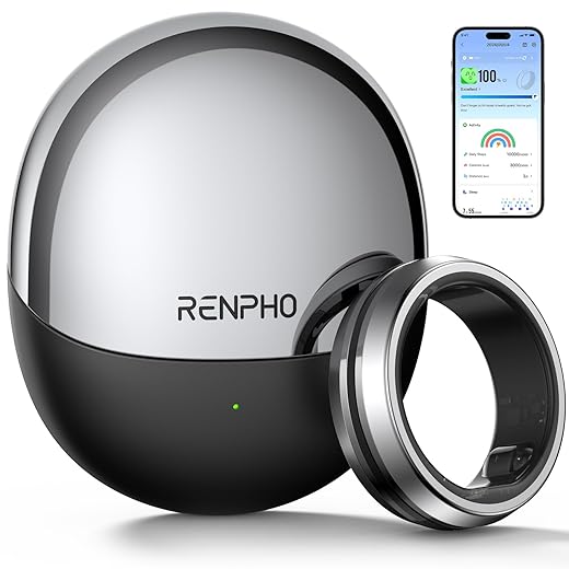 RENPHO Lynx Smart Ring, Size First with Sizing Kit, 7-Day Battery Life, Titanium, Waterproof, Subscription-Free App (Silver, Size 8)