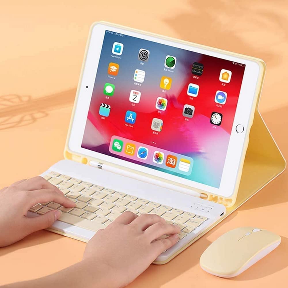 TouchPad Étui clavier pour iPad 2018 (6e génération) iPad 2017 (5e génération) iPad Pro 9.7 iPad Air 2/Air, clavier Bluetooth sans fil magnétique amovible et coque fine avec porte-crayon, jaune
