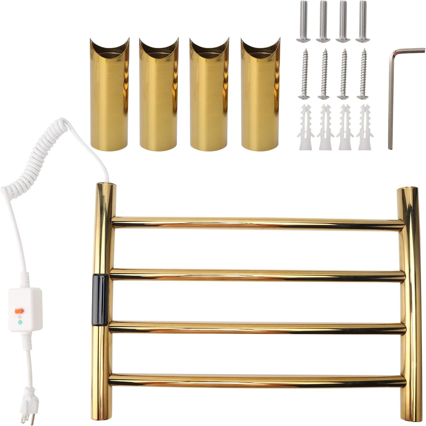 NCONCO Towel Warmer 4 Bars for Bathroom Wall Mounted Plug-in Bath Towel Warmer with Timer Temperature Control