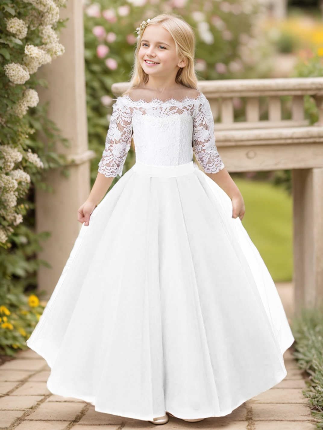 Aibaowedding Blumensmädchenkleid Prinzessin Mädchen Festzug Ballkleider Kinder Spitze Tüll Cocktailkleid Elegant Langes Abendkleid Kommunionskleid … | Elegantes langes Festkleid aus Spitze und Tüll. Blumenmädchen, Kommunionsund Prinzessinnenkleid für fest
