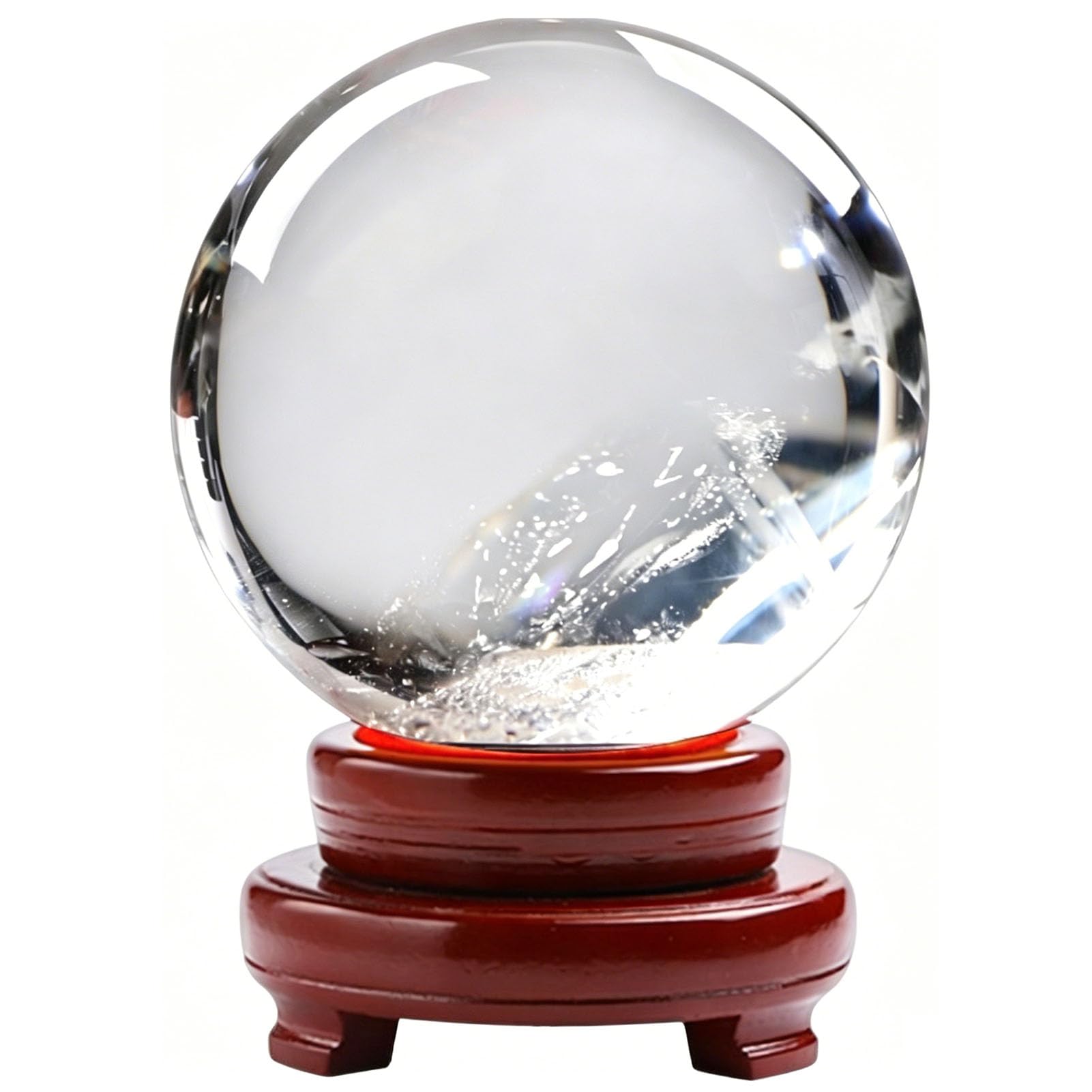 Sfera di Cristallo per Meditazione e divinazione Sfera di Cristallo Feng Shui, Sfera per Lenti, Sfera Decorativa con Supporto in Legno Trasparente per Decorazione Domestica,4CM