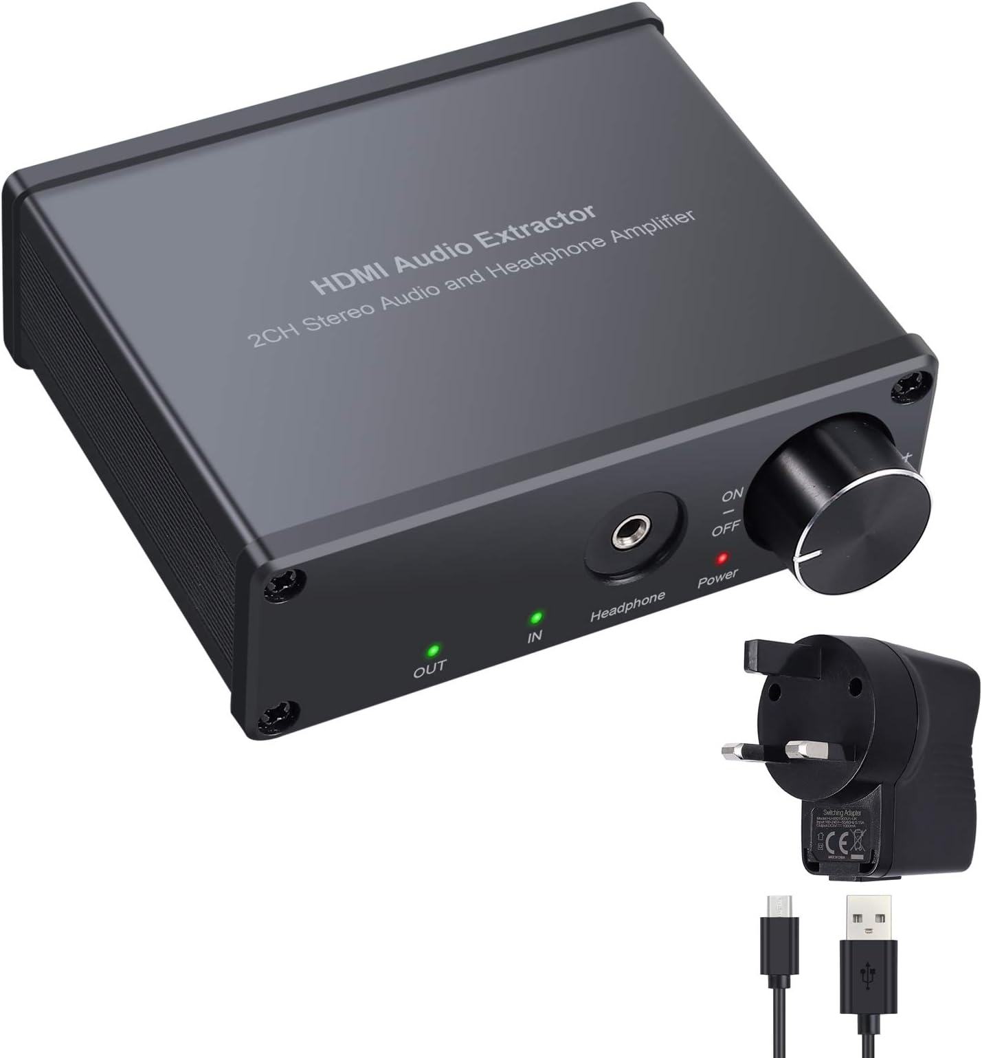 LiNKFOR HDMI Audio Extractor with Volume Control HDMI to HDMI RCA 3.5mm Stereo Audio Converter Support 4K 3D HDCP 1.4 with Power adaptor Compatible with PS4 laptop TV Etc