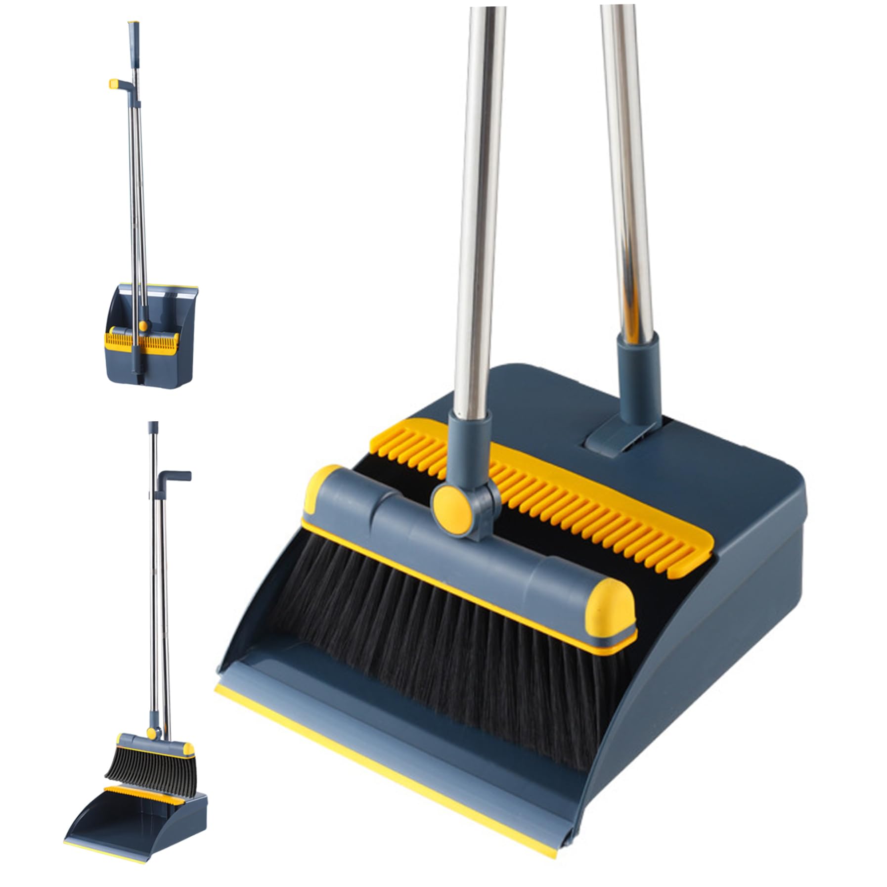 Broom and Dustpan Set Foldable Long Handle Dustpan with Comb Teeth and 180° Swivel Brush Sets Upright Storage for Household Cleaning Broom Long Handled Dustpan and Brush Set Dust Pan Brushes Set