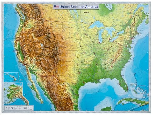 Relief USA 1:6,8 Mio mit Aluminiumrahmen
