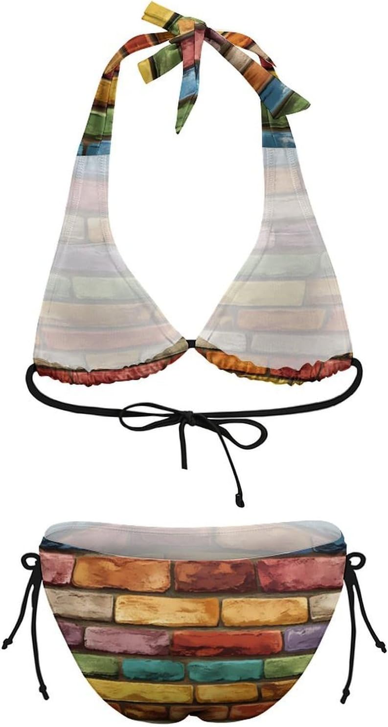 Wall Brick Colored Novelty Women's 2 Piece String Bikini Set Swimsuits Bathing Suit Swimwear