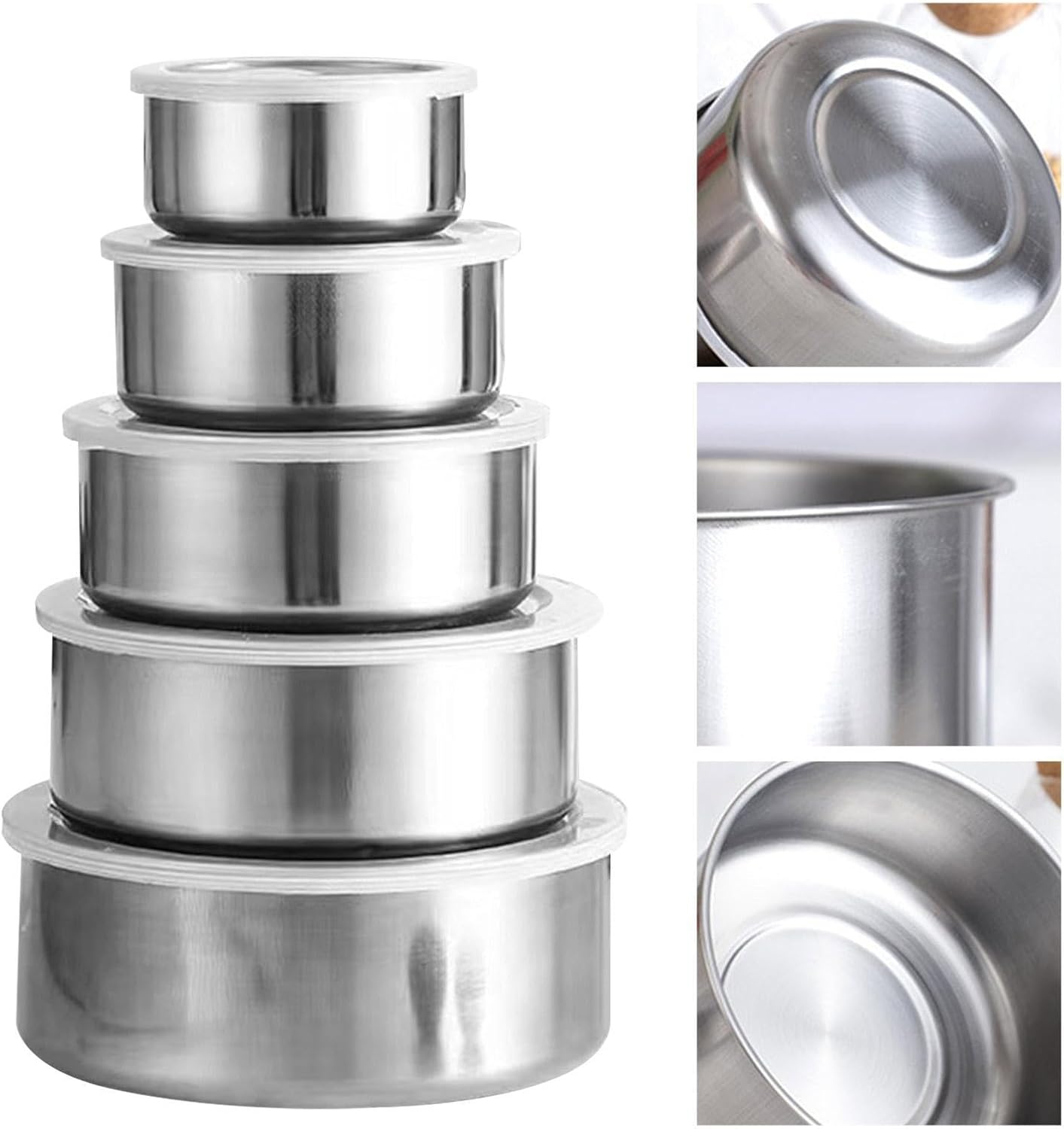 5 Pcs Mixing Bowls Metal Stainless Steel Set Microwavable