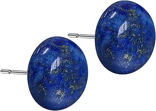 Stud Earrings for Women for Men - Lapis Lazuli - Half Circle Large Flat Back 12mm Earring Studs - Navy Blue Stone Round Studs - Natural Gemstone Half Ball Post Earrings - Hypoallergenic - Surgical Steel - Everyday - Handmade Lapis Jewelry - Unique Womens Gift - Mens Birthstone Birthday Gifts