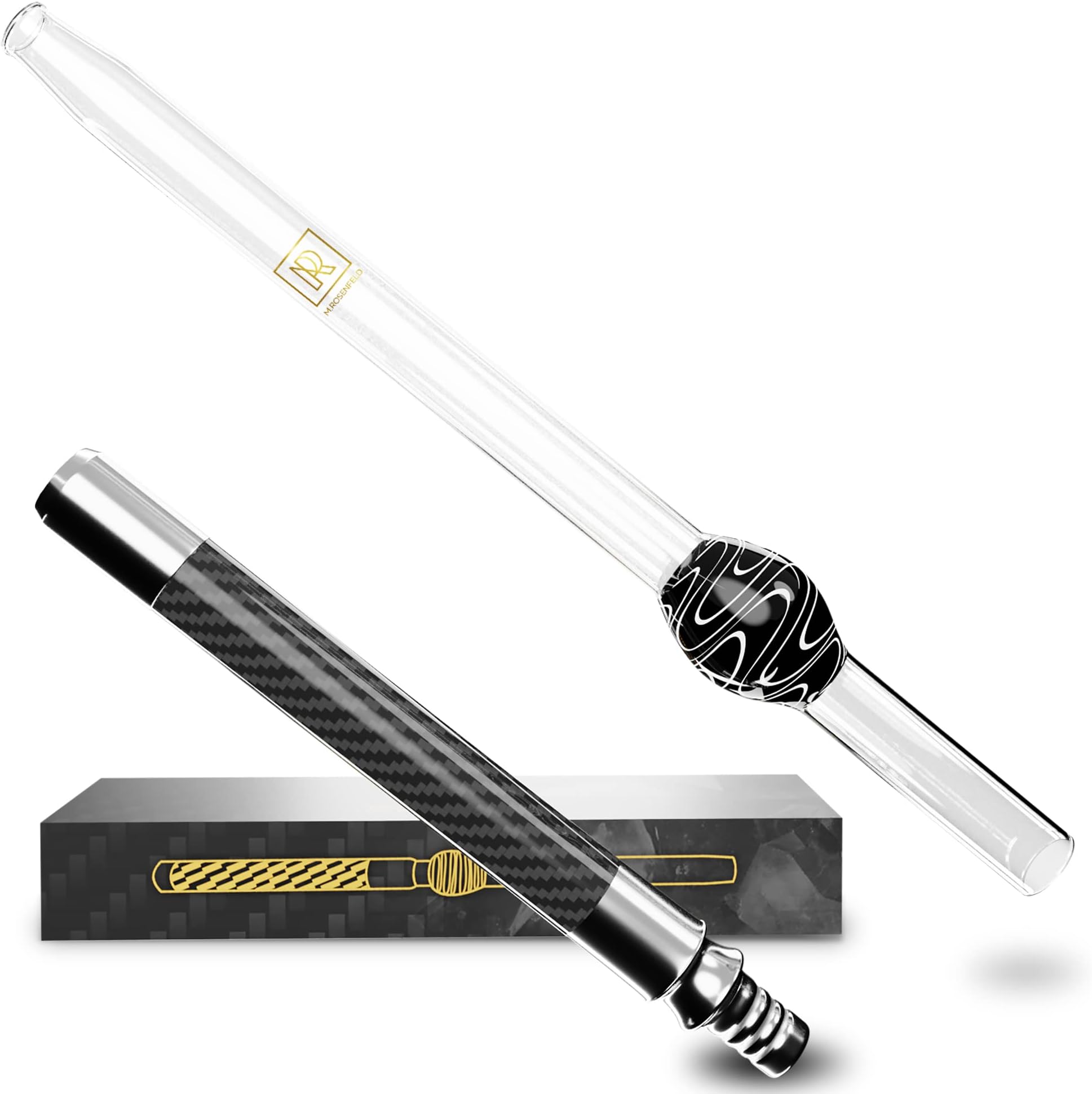 Hookah Shisha Glass Mouthpiece with Carbon Handle – PALLADIN 42 cm Hookah Accessory Airtight Multi-Ring Fit Ergonomic Premium Design premium design carbon