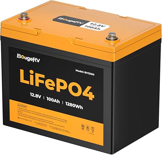 【Upgrade】BougeRV 12V 100Ah Group 24 LiFePO4 Battery, Low-Temp Protection, Built-in 100A BMS, 1280Wh Deep-Cycle,Lithium-Iron Phosphate Battery Perfect for RV, Trolling Motor, Marine, Solar Backup Power