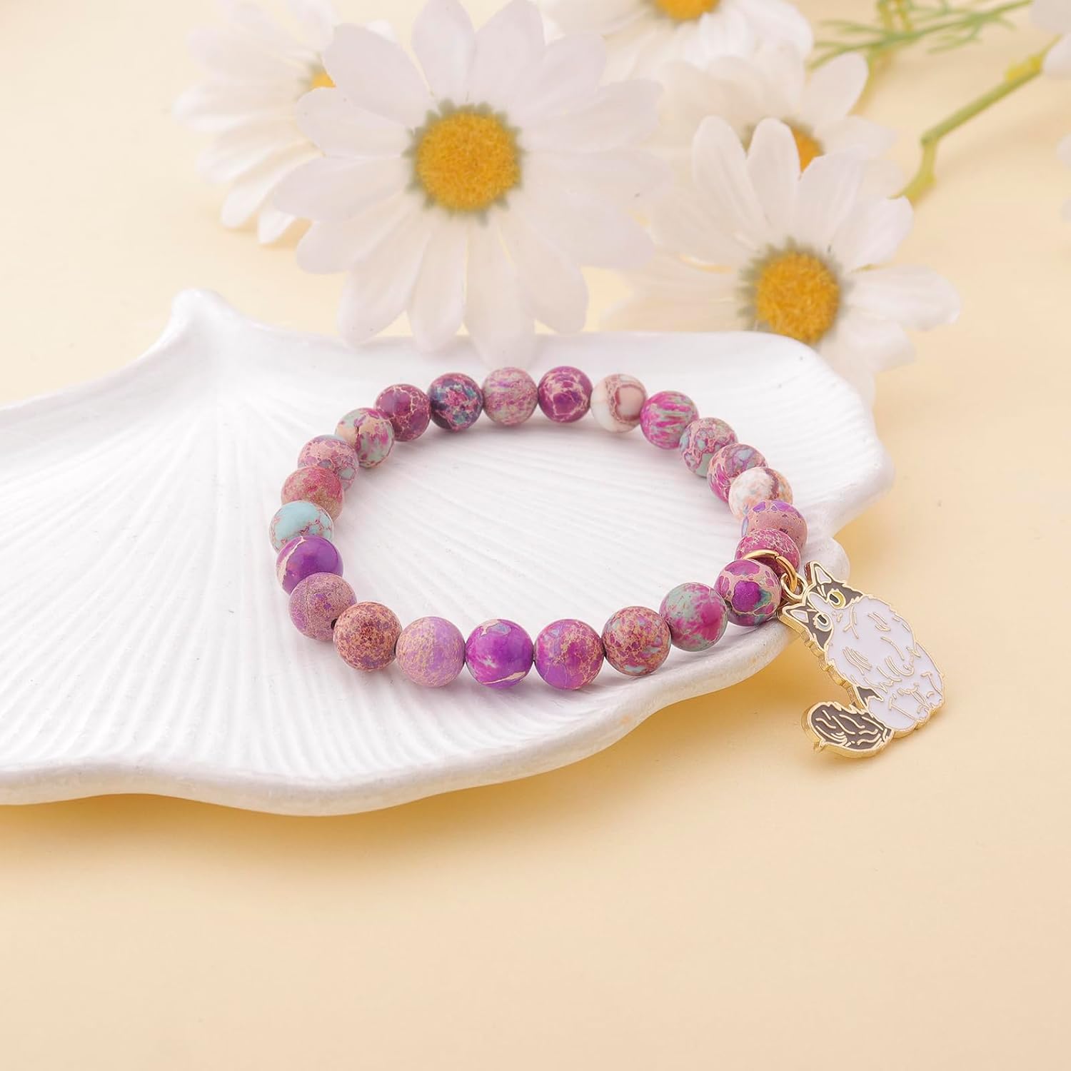 PARTNER Cute Ragdoll Cat ππ«ππππ₯πππ¬ ππ¨π« ππ¨π¦ππ§ Lovers Kitty Gifts for Women and Men Funny Ragdoll Cat Gifts Good Luck Charm Cat Themed Gifts for Women Natural Stone Beaded Jewelry for Women Cat Lovers - Image 4