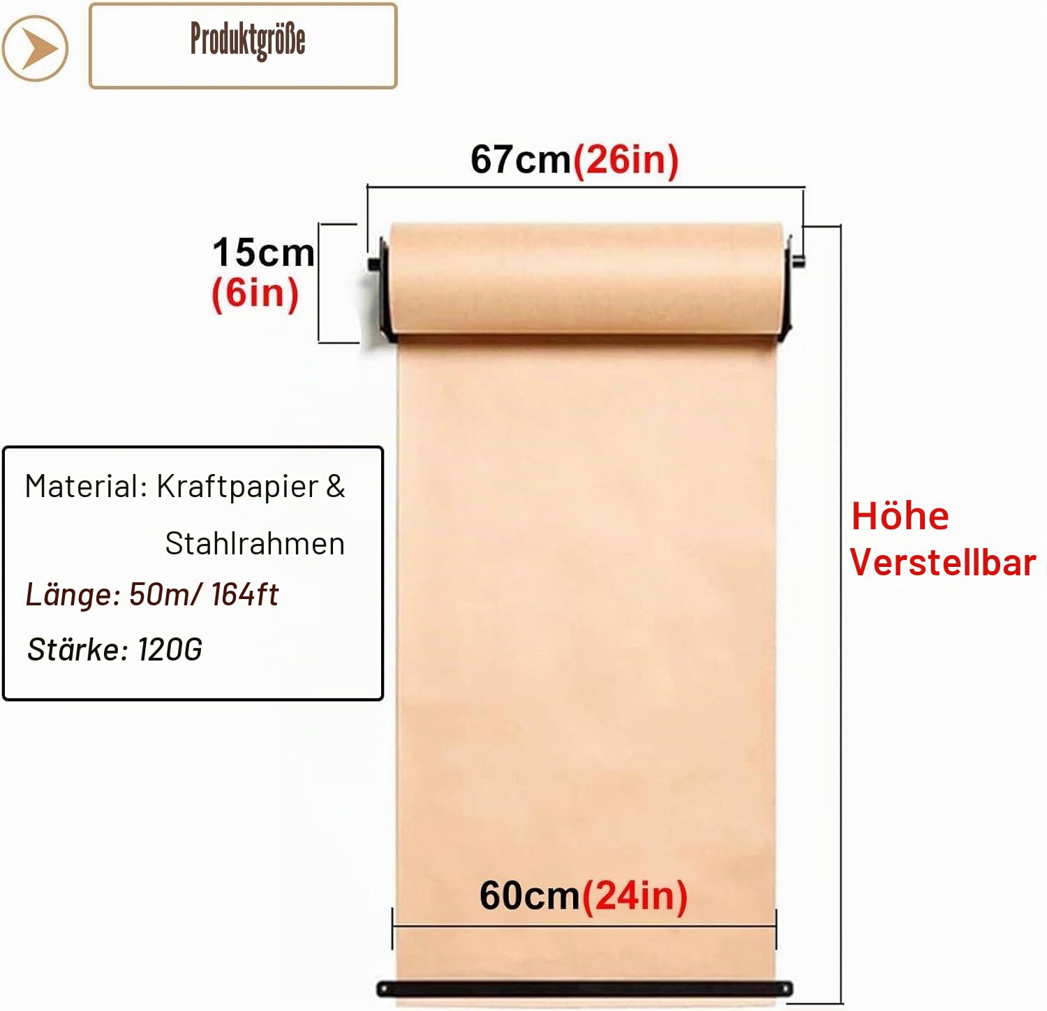 Vertikaler Kraftpapier-Rollenschneider-Spender, 12/24/36/48 Zoll breites Kraftpapierrollen-Set(24inch/60cm Wide)
