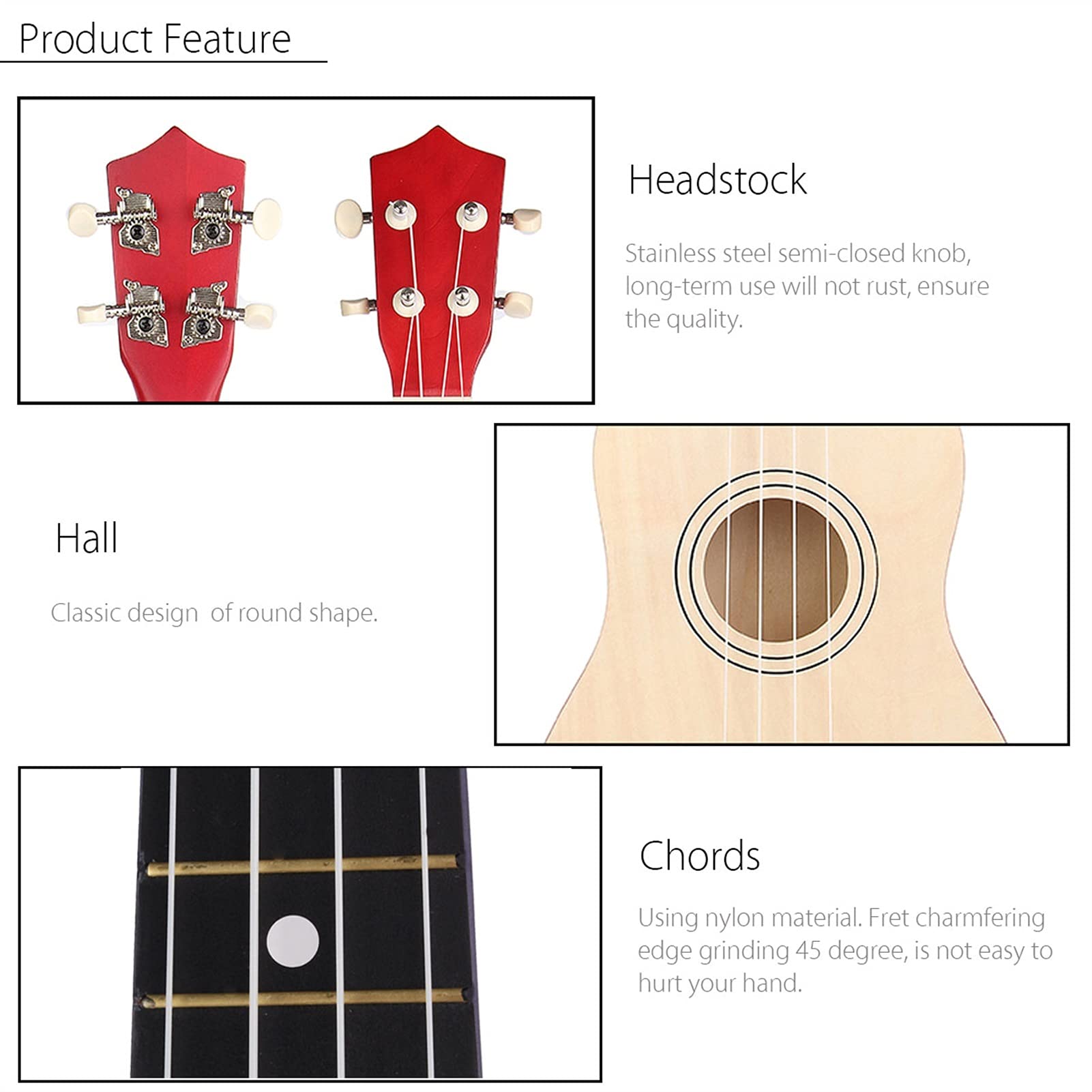 Ukulele Ukulele Combo 21 Ukulele Gitarre Sopran 4 Saiten Uke Hawaii Bass Saiten-Musikinstrument-Sets + Stimmgerät + Saite + Riemen + TascheB