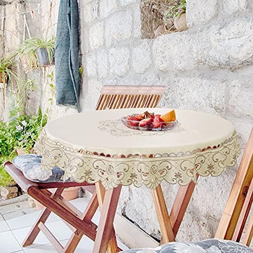 Sourcingmap Round Tablecloth Flower Embroidered Round Table Cover for Holiday Party Wedding, Theme Party Table Decors, Dresser Cover Tablecloth 48" Dia. Waterproof