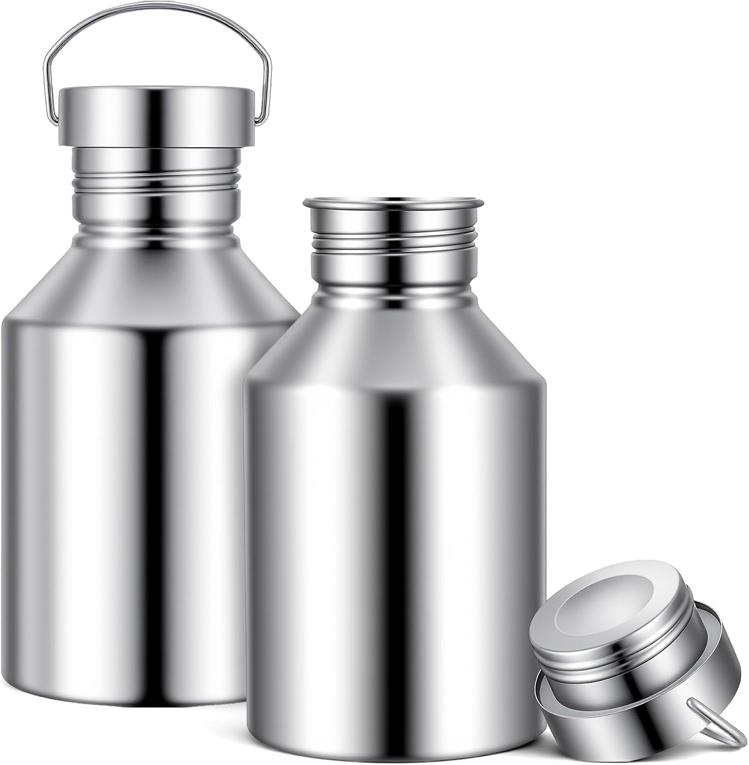 2 Pack 68oz 304 Stainless Steel Water Bottle with Handle Leak Proof Reusable Uninsulated Single Walled Sports Camping Large Capacity Water Bottle for Men Women Sports Fitness Runners Hikers
