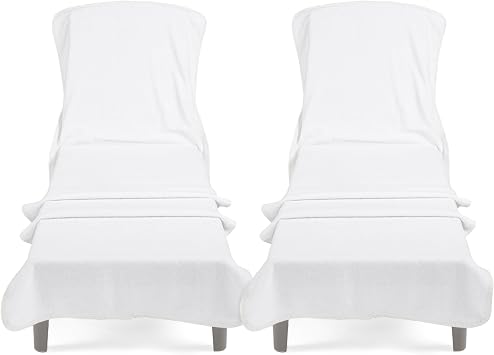 Cotton Paradise 2 Piece Lounge Chair Towels with Pocket, 32x86 in Chaise Lounge Pool Beach Towels, White, 2 Piece