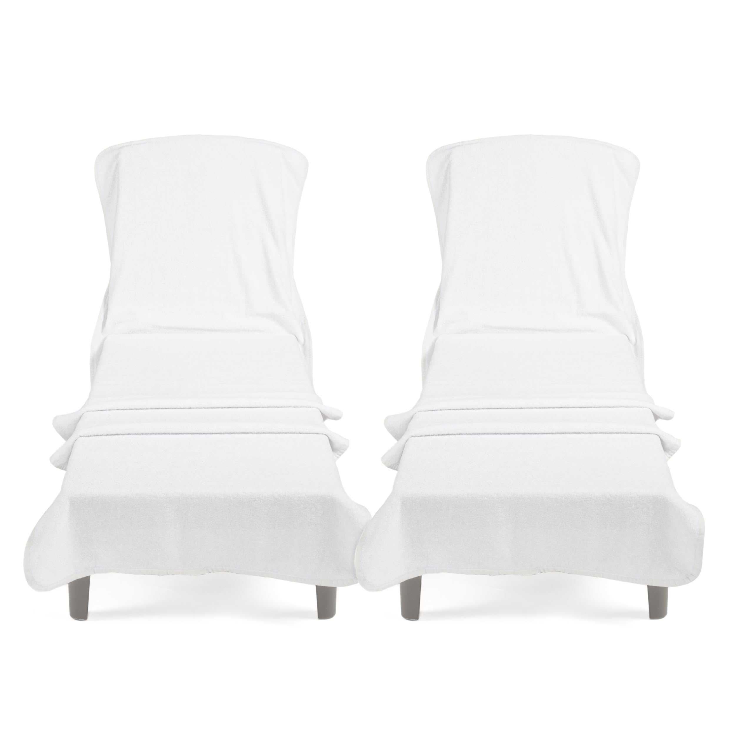Cotton Paradise 2 Piece Lounge Chair Towels with Pocket, 32 * 86" inches Pool Chair Towels, Soft and Absorbent Chaise Lounge Towels for Pool (White, 2 Piece)