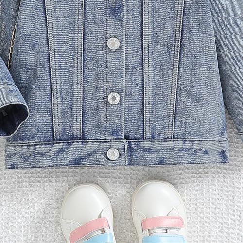 Baby Girls Denim Pants Letter Print Lapel Collar Button Down Long Sleeve Jackets Windproof Warm Casual Coat4