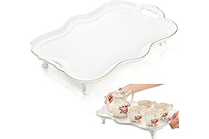 16" White Ceramic Serving Tray with Gold Rim