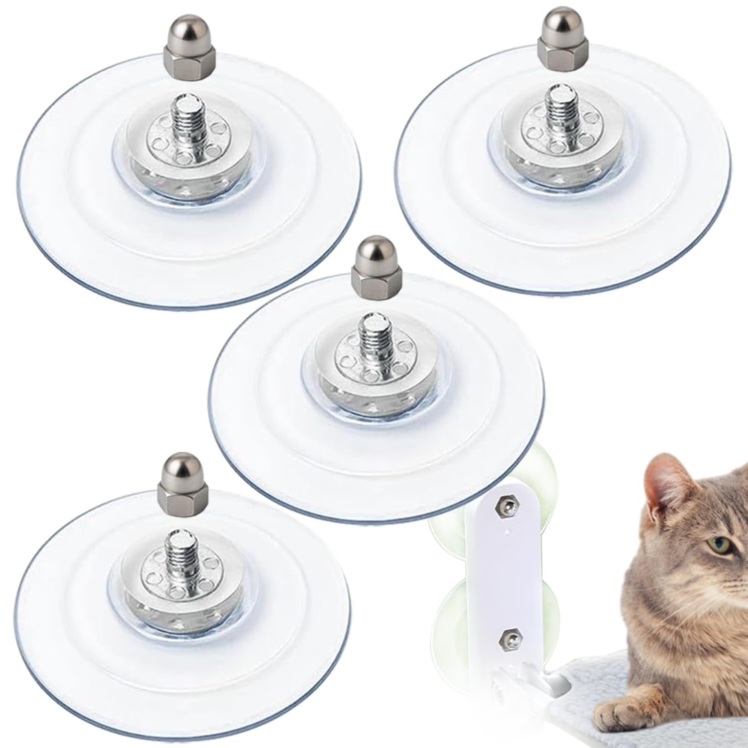 4 Pack Cat Window Perch Suction Cup - Strong Adhesive Replacement Suction Cups with Screws for Foldable & Cordless Cat Window Hammock Seat, Holds up to 40 lbs