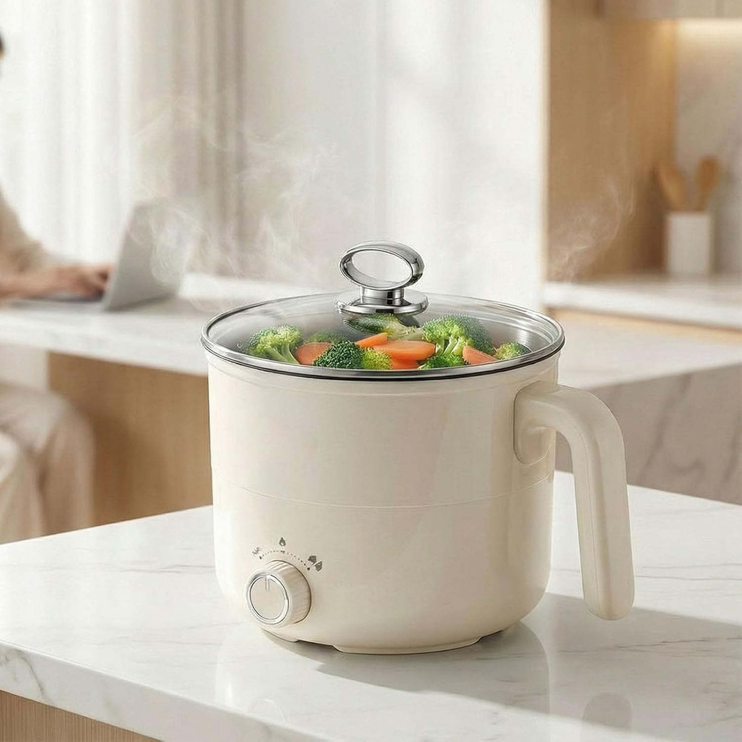 Electric Hot Pot, Compact Multifunctional Portable Stainless Steel Cooking Pot for Ramen Noodles Pasta Soup (US Plug 110V)