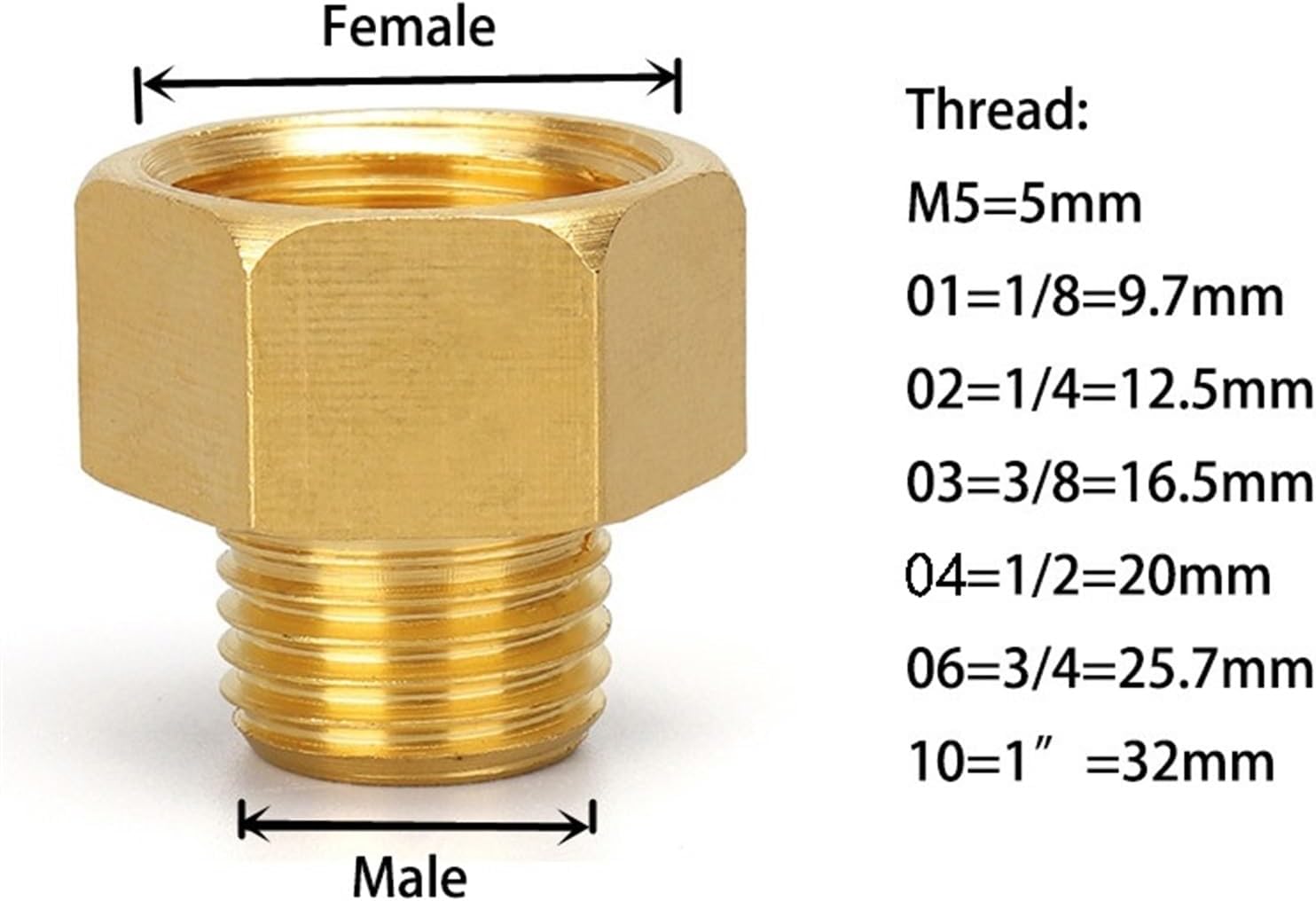 Brass Adapter Fitting Pipe Hex Nipple Fitting Quick Coupler Adapter 1/8 1/4 3/8 1/2 3/4 1 BSP Reducing Hexagon Bush Bushing (Color : WHITE, Size : A 1L8_B 1L8)