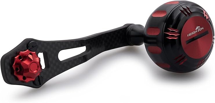 HEIGHTEN 60mm/70mm Fishing Reel Handle for Shimano Daiwa Abu Garci Penn Kastking Lews Baitcasting Reel Power Crank Accessory Black & Red, 60mm/70mm Handle 35mm Knob 0163