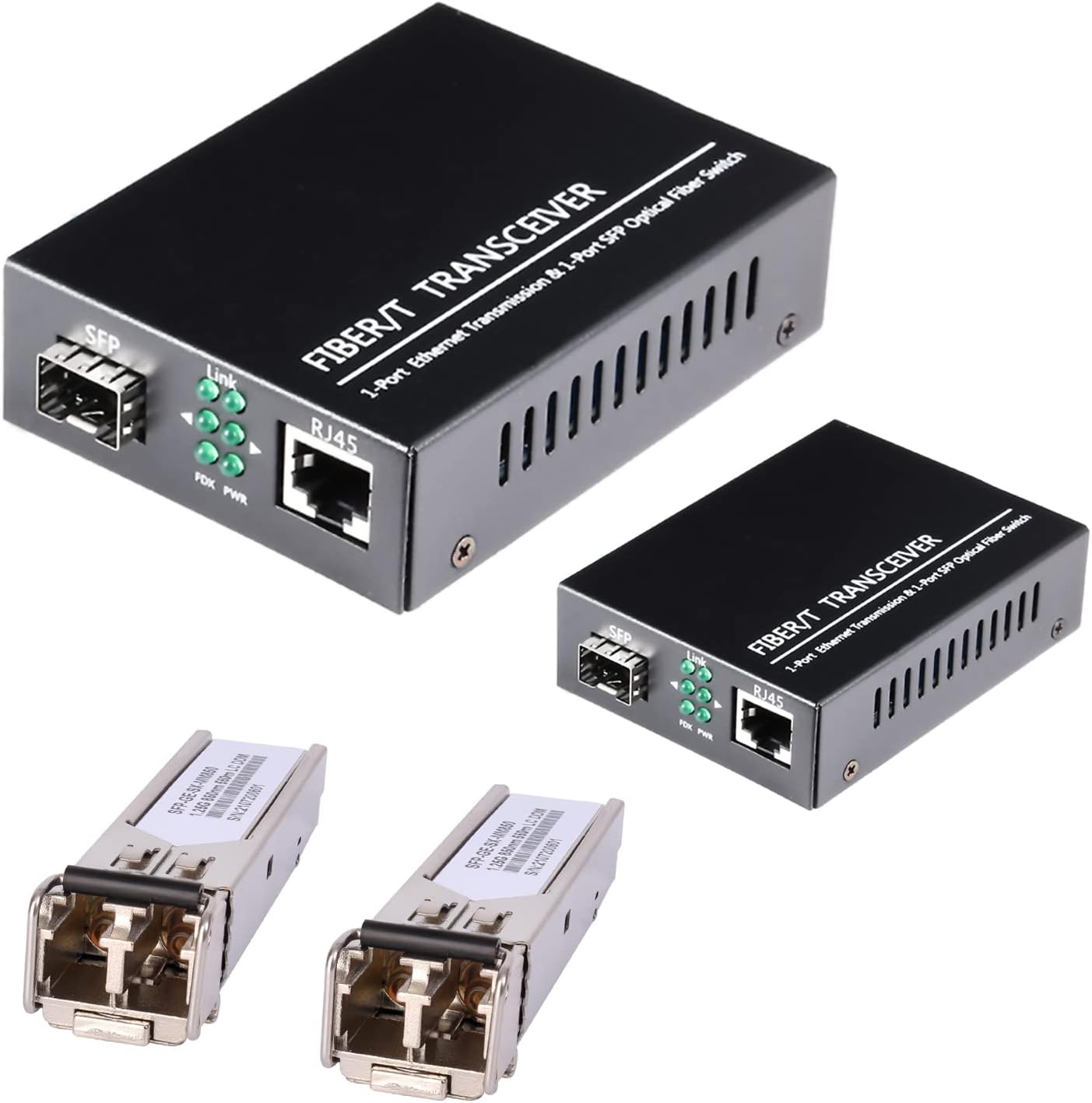 A Pair of Fiber Transceiver, 1.25G/s Bidi Gigabit Multi-Mode SFP Ethernet Media Converter with 2PCS LC Dual Module Included, 10/100/1000Base-Tx to 1000Base-SX SMF RJ45 to SFP Slot up to 550M