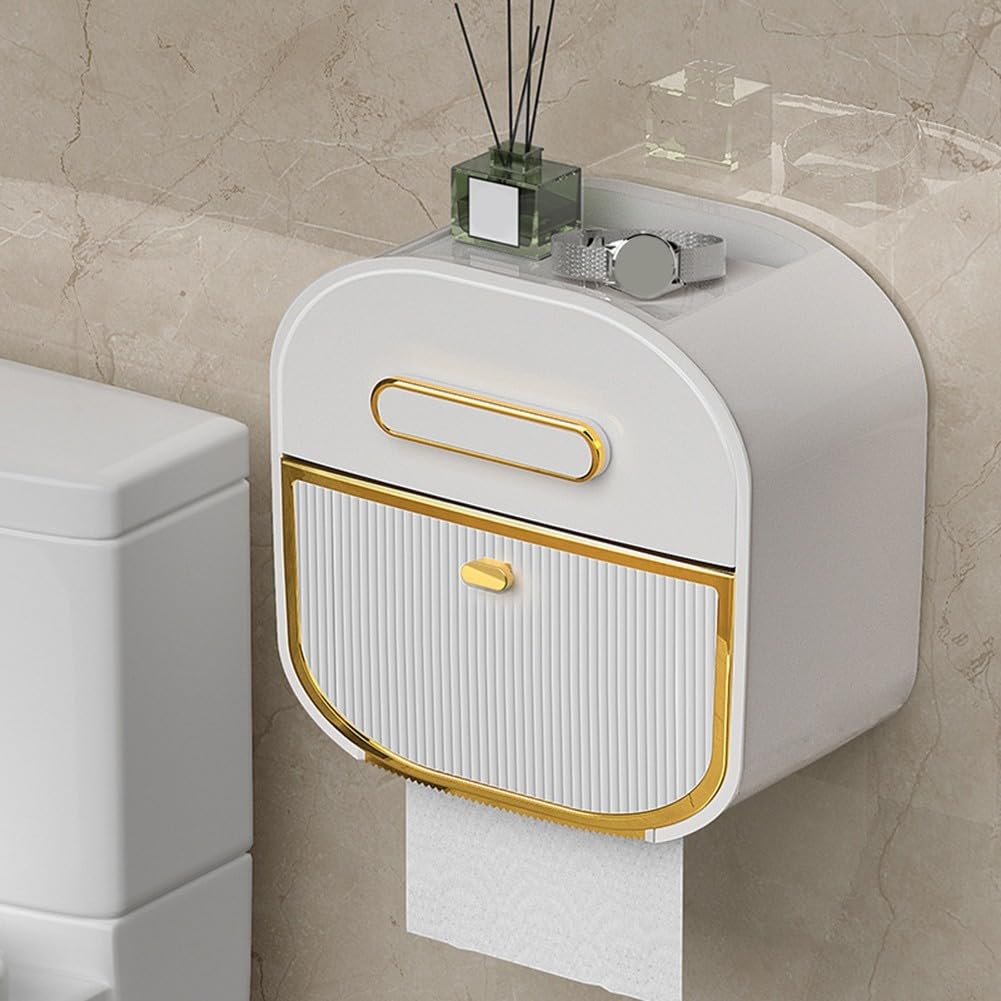 Porte-papier toilette anti-encombrement avec rangement de mouchoirs supérieur blanc