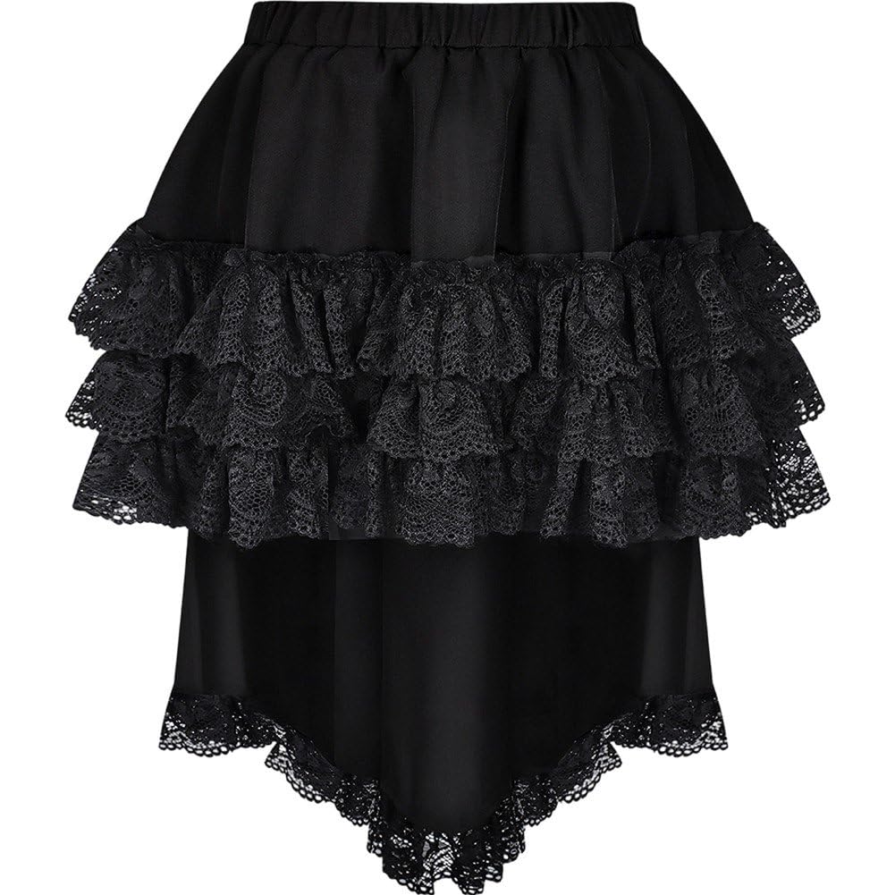Jupe Renaissance asymétrique longue ornée de dentelle gothique chic