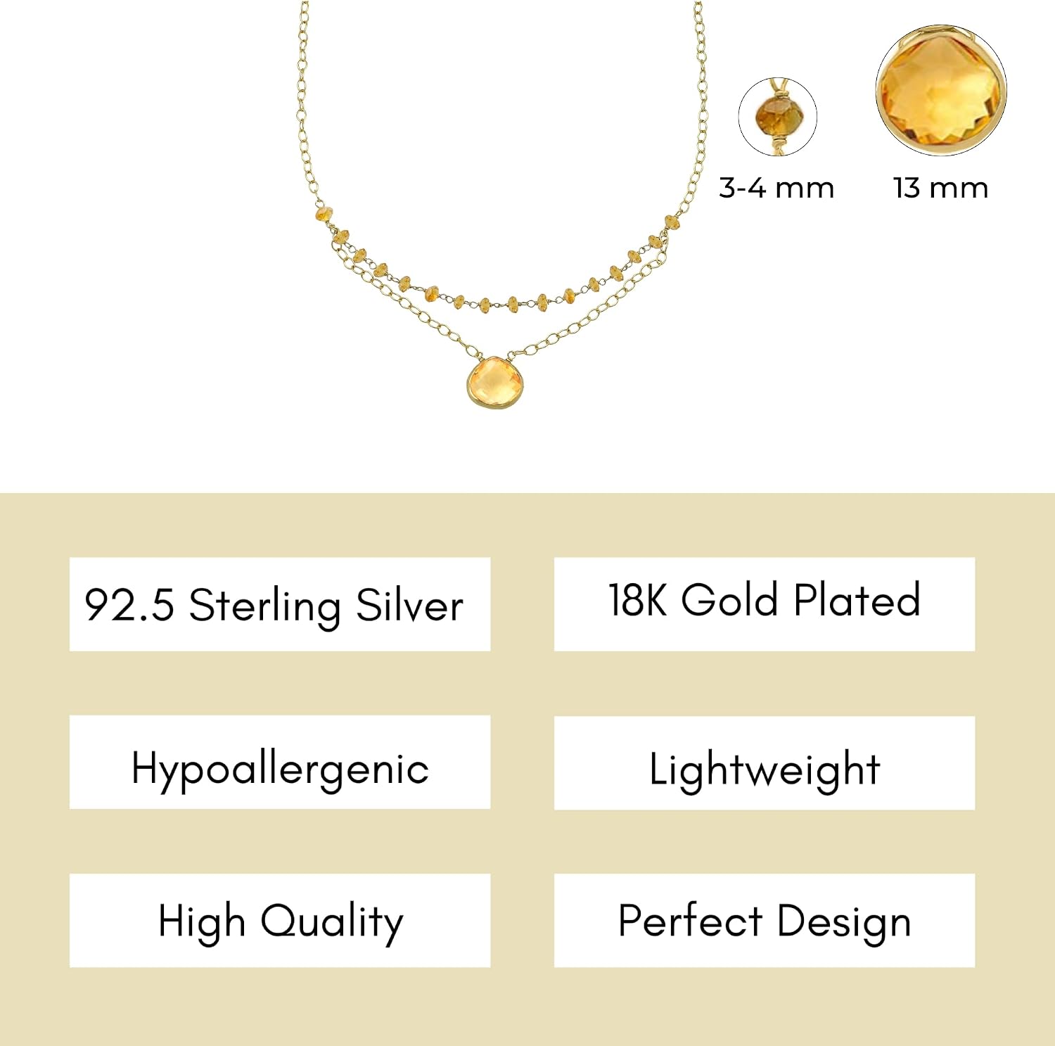 Layering Necklace for Women, Premium Layered Gold Healing Crytsal Necklaces - Tarnish Free 18K Gold Vermeil Certified S925 Classic Stack Necklace Gold Jewelry for Women - Mothers Day Gifts for Mom Wife