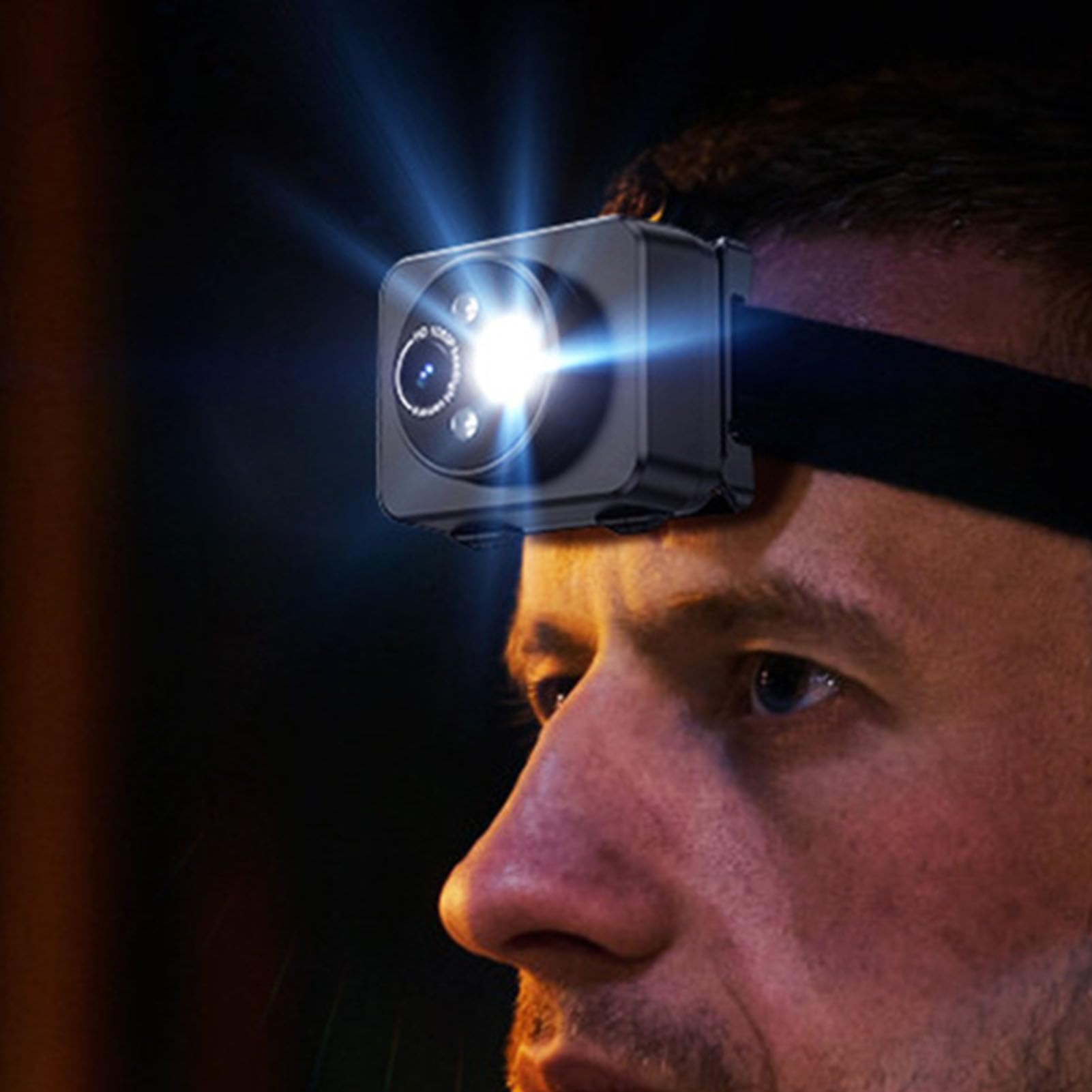 Sxhlseller Cámara Montada en la Cabeza con Luz LED, Cámaras Head de 2MP 1080p para Grabaciones, Cámara de Video de Cuerpo Portátil para Deportes Al Aire Libre Nocturnos (64G)