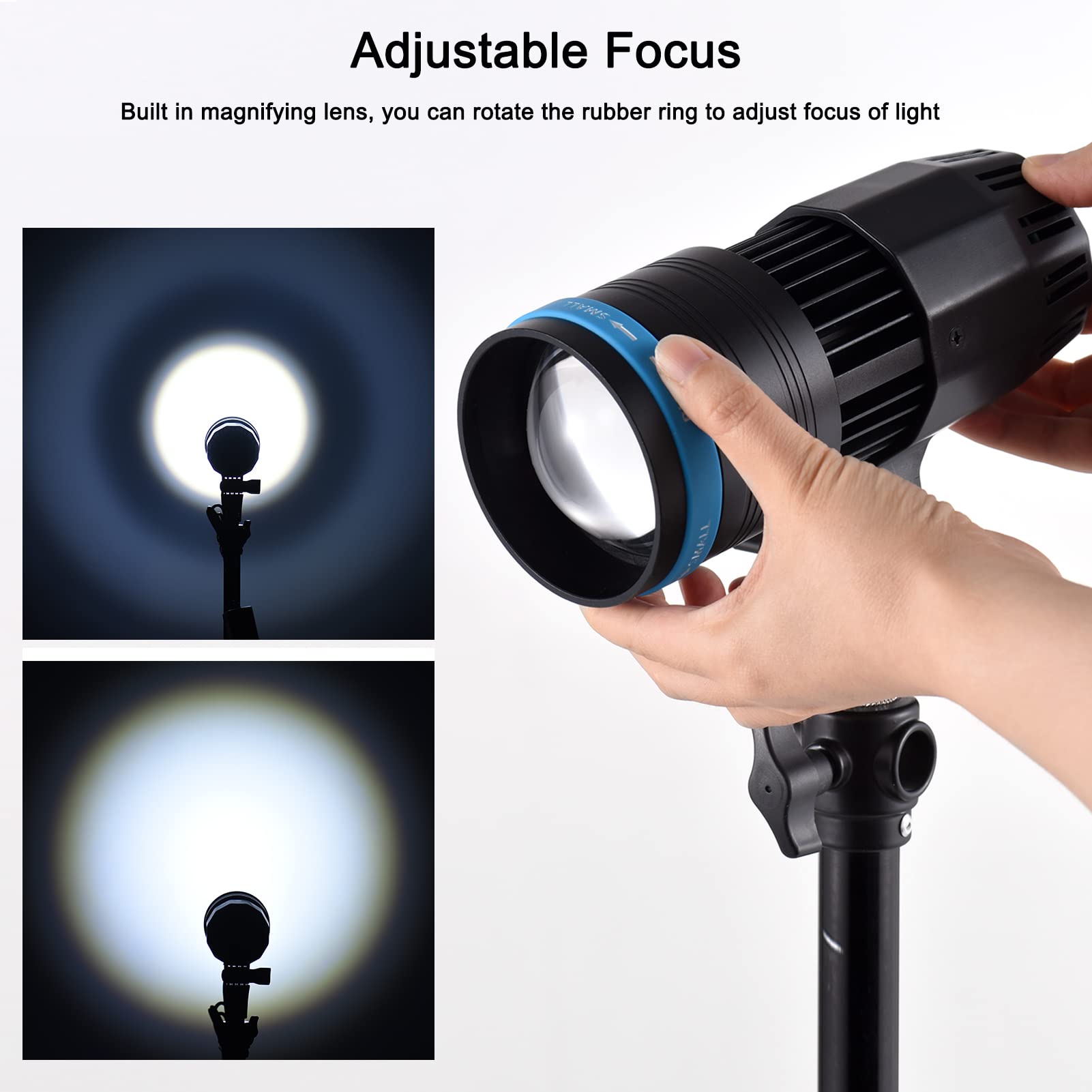 Andoer 50 W LED Videoluce continua, COB, luce fissa, 5500 K, dimmerabile, CRI90+, lente di ingrandimento integrata con telecomando, 5 filtri di colore per ritratto, matrimonio, fotografia di prodotti