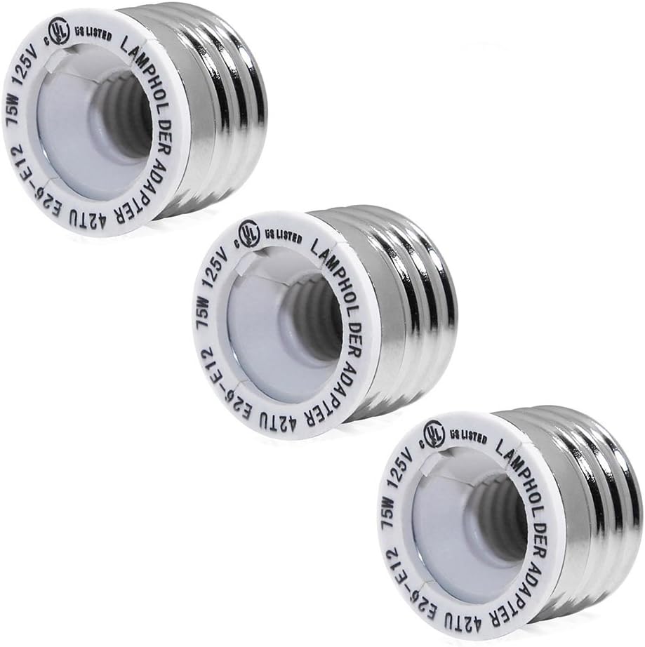 Glo-shine UL-listed 3Pack E26 to E12 Adapter Reducer- Converts E12 CandelabraBase light bulb to E26 MediumBase Socket (3PACK)