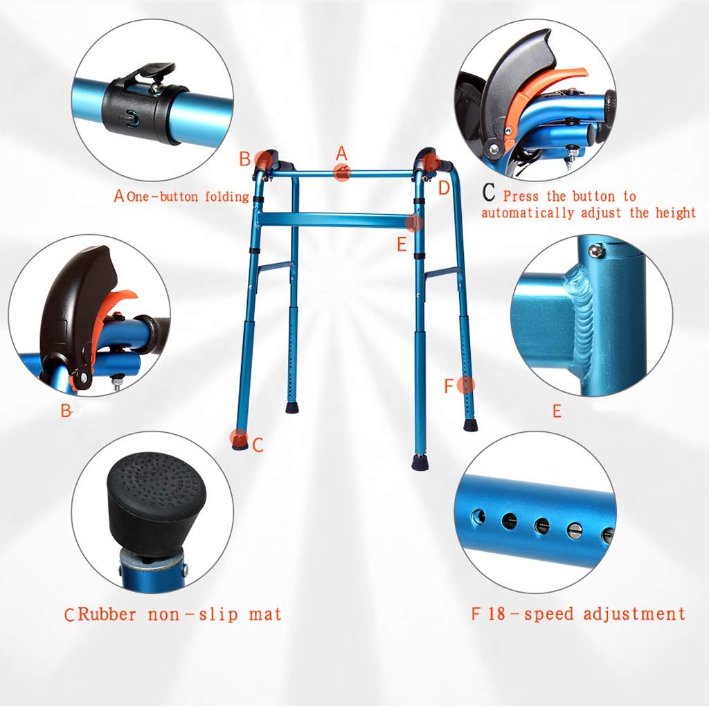 Andadores para personas mayores, ligeros, plegables, sin ruedas, reposabrazos ajustable para personas mayores (aleación de aluminio) (rojo) (azul) poderosamente