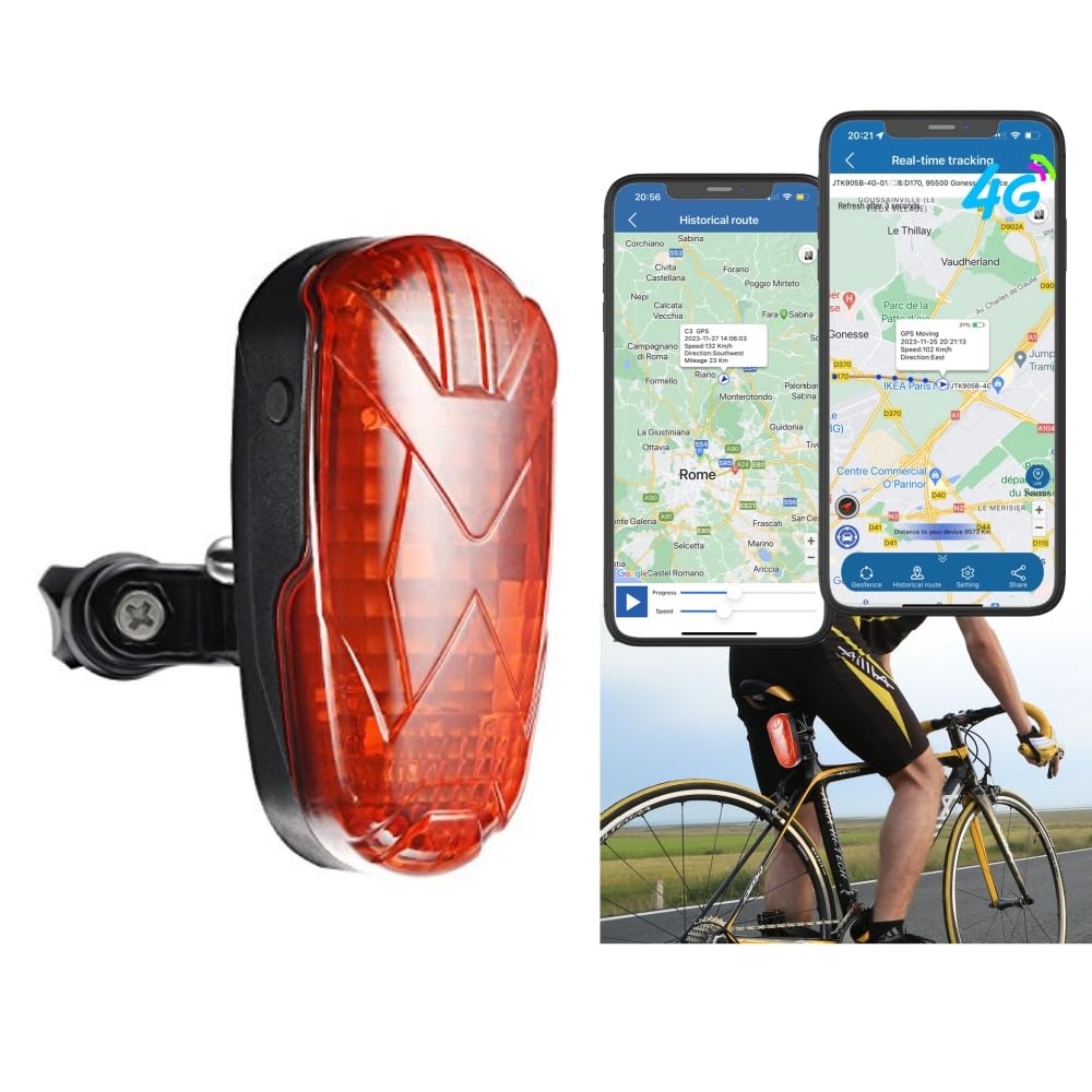 Winnes 4G GPS Tracker 4G TK906 Localizzatore GPS APP senza ABO per Bicicletta, Ebike,Bici Pieghevoli,Moto Sedia a rotelle,Fanali Posteriori della Bicicletta,SMS/APP/Web Allarm Geo-fence