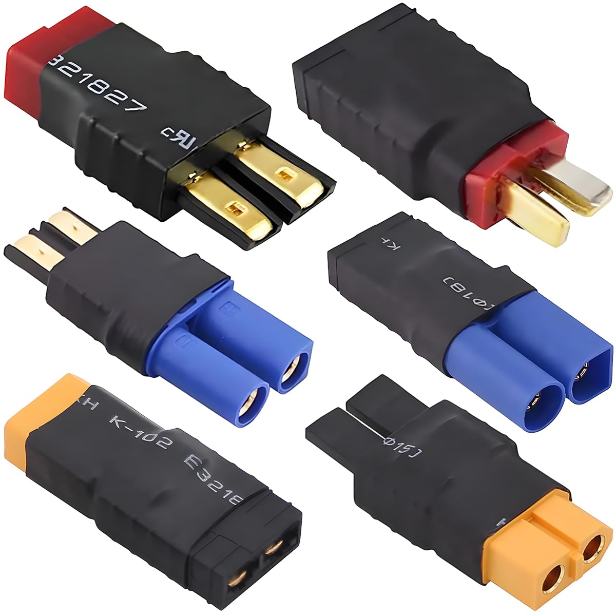 ZHUROUPU 6Pcs TRX Traxxas to Deans T Plug Male Female Connector, XT60 to TRX Male Female Adapter Wireless Connector, EC5 to Traxxas Plug Adapter for RC Lipo Battery Charger FPV Drone RC Car ESC