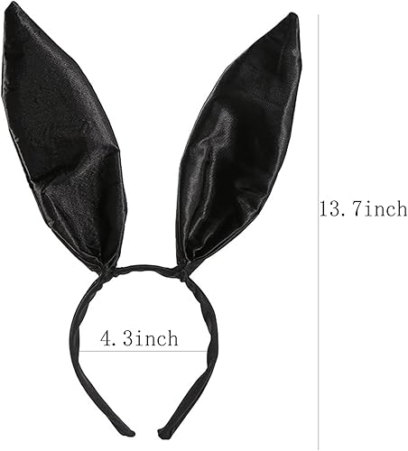 Miniatura 5 de Diadema con orejas de conejo, diadema de orejas de conejo de Pascua para fiesta, cosplay, accesorio de disfraz de orejas de conejo (negro)