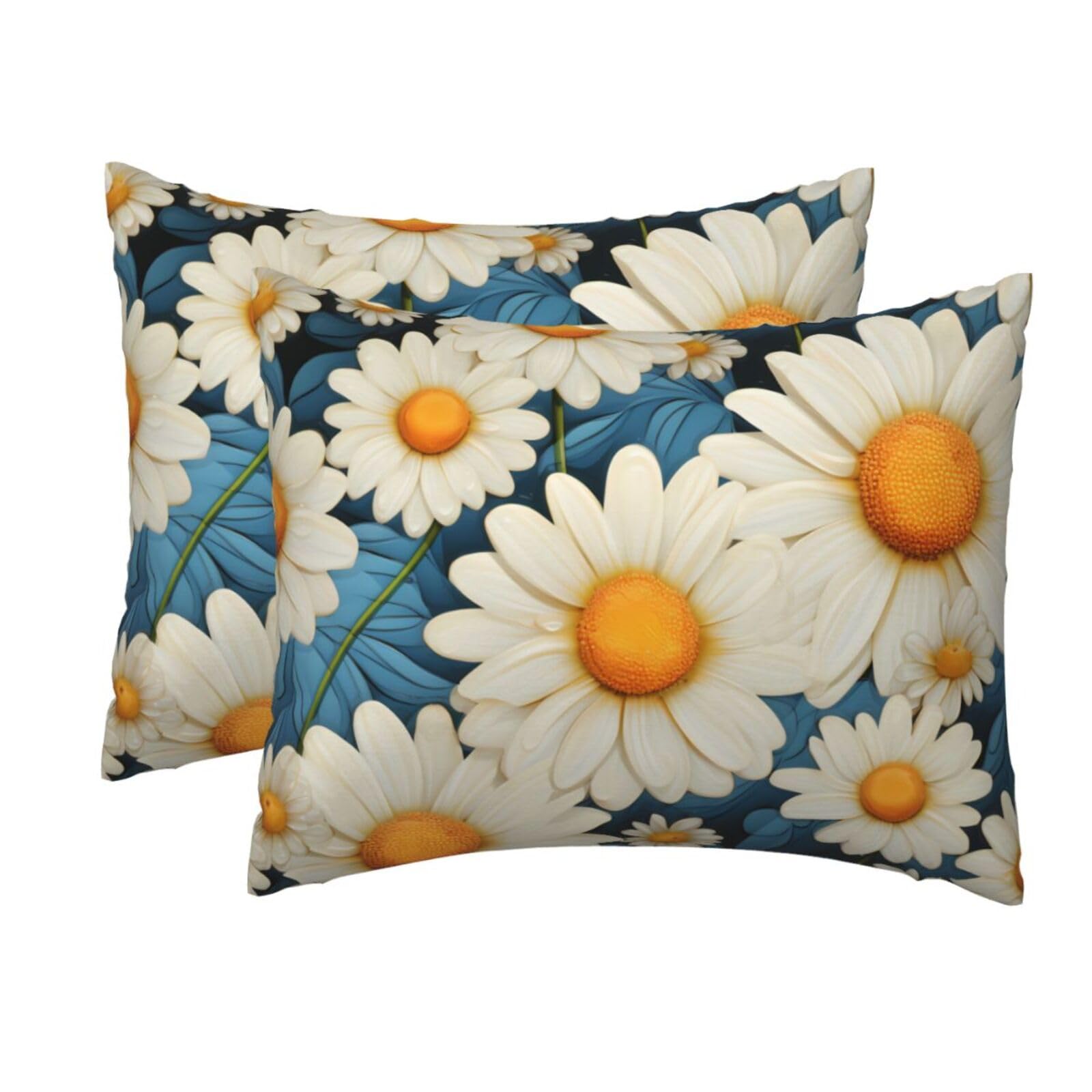 2 Pack Standard Pillow Cases with Hidden Zipper, Soft Breathable Pillow Covers for Hair and Skin, Daisy Pillowcases 20"x26" Bed Pillow Protectors Cover for Sleeping Gifts