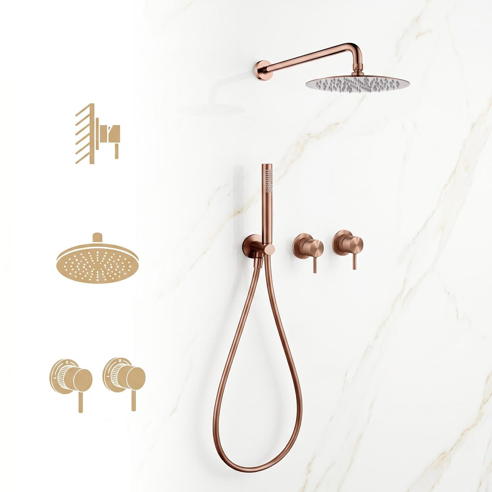 XJTNLB Conjunto de Ducha Cromado Duchas de Baño Empotrados con Rociador Ducha Efecto Lluvia y Alcachofa
