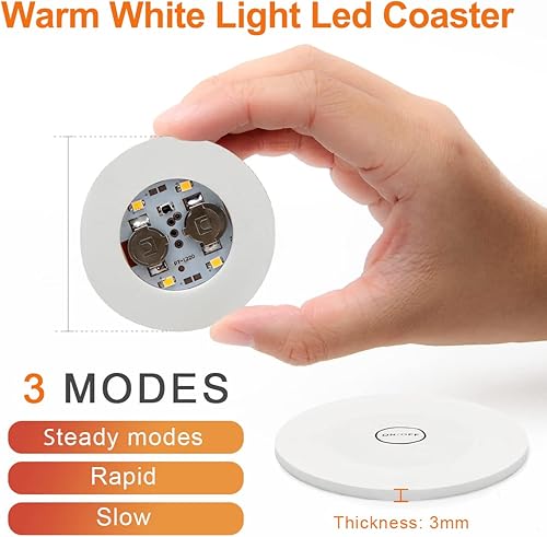 Miniatura 3 de AHIER - Posavasos LED, 12 posavasos LED para bebida, luces LED para botellas, luces LED adhesivas para fiestas, bodas, bar (blanco cálido)
