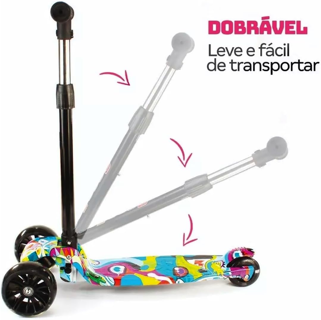 Patinete Infantil 3 Rodas Com Led Dobrável - Mega Compras