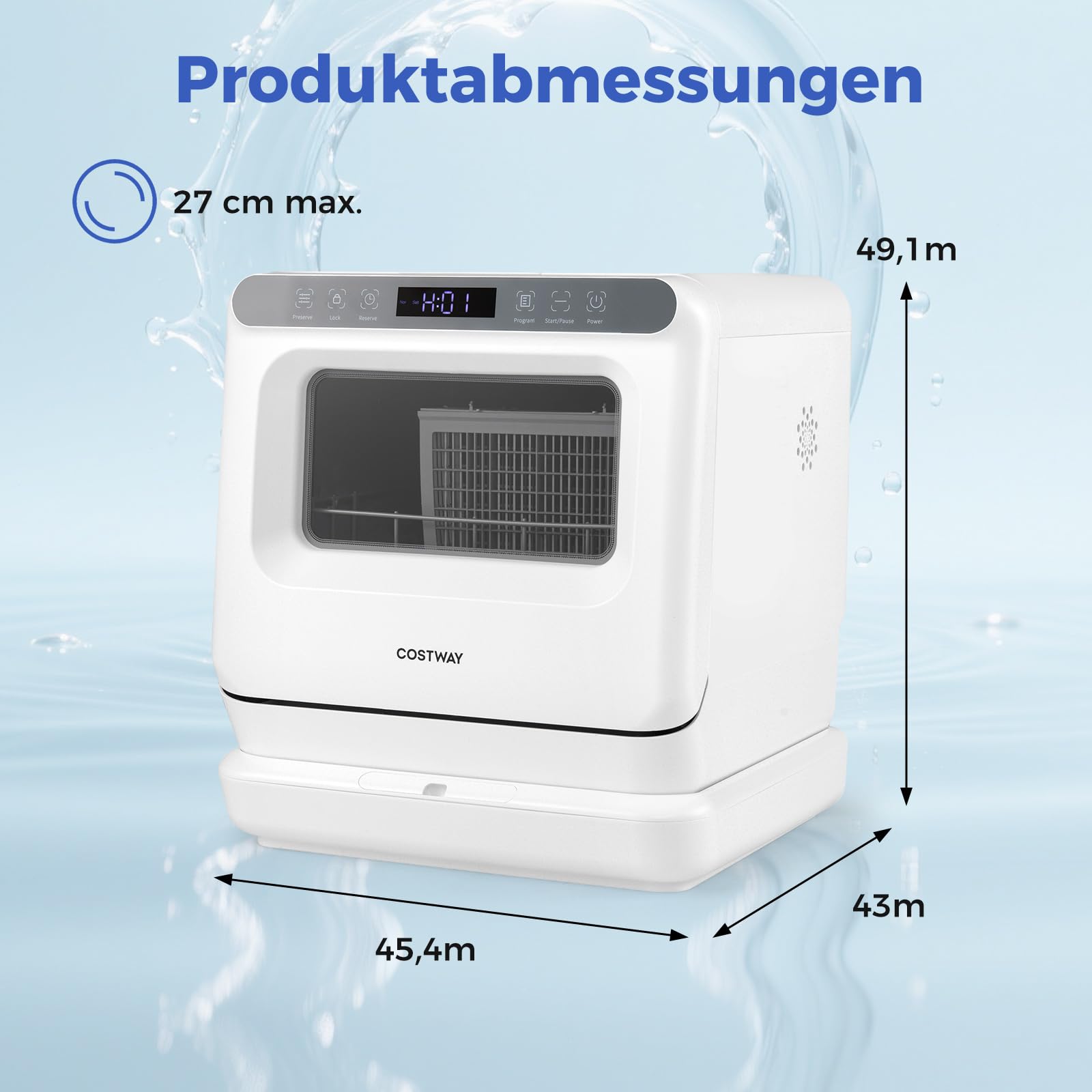 COSTWAY Mini Geschirrspüler, Tischgeschirrspüler mit 6 Programmen & 8,25 L Wassertank & Lufttrocknung & Touch Control, Spülmaschine klein für Wohnungen & Wohnmobile