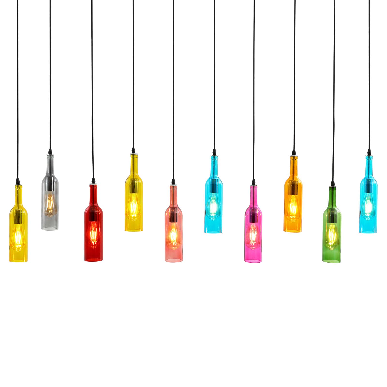 Lampadario a sospensione, stile retrò, in vetro, E27, 10 luci | Lampada a sospensione in vetro con altezza regolabile, ideale come lampada a sospensione per tavolo da pranzo per cucina