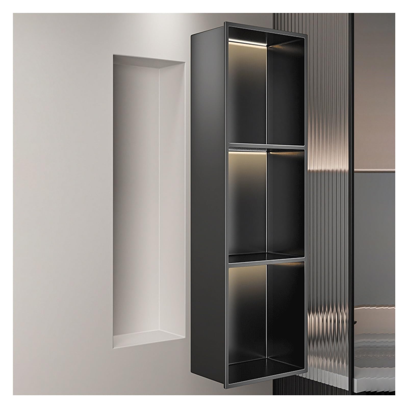 Niche de douche 3 niveaux en acier inoxydable au design architectural