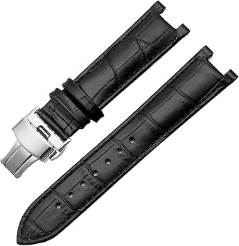 SKM Genuine Leather Watchband for GC 22 * 13mm 20 * 11mm Notched Strap Withstainless Steel Butterfly Buckle Men and Women Watch Belt Color Black Silver, Size 22-13mm