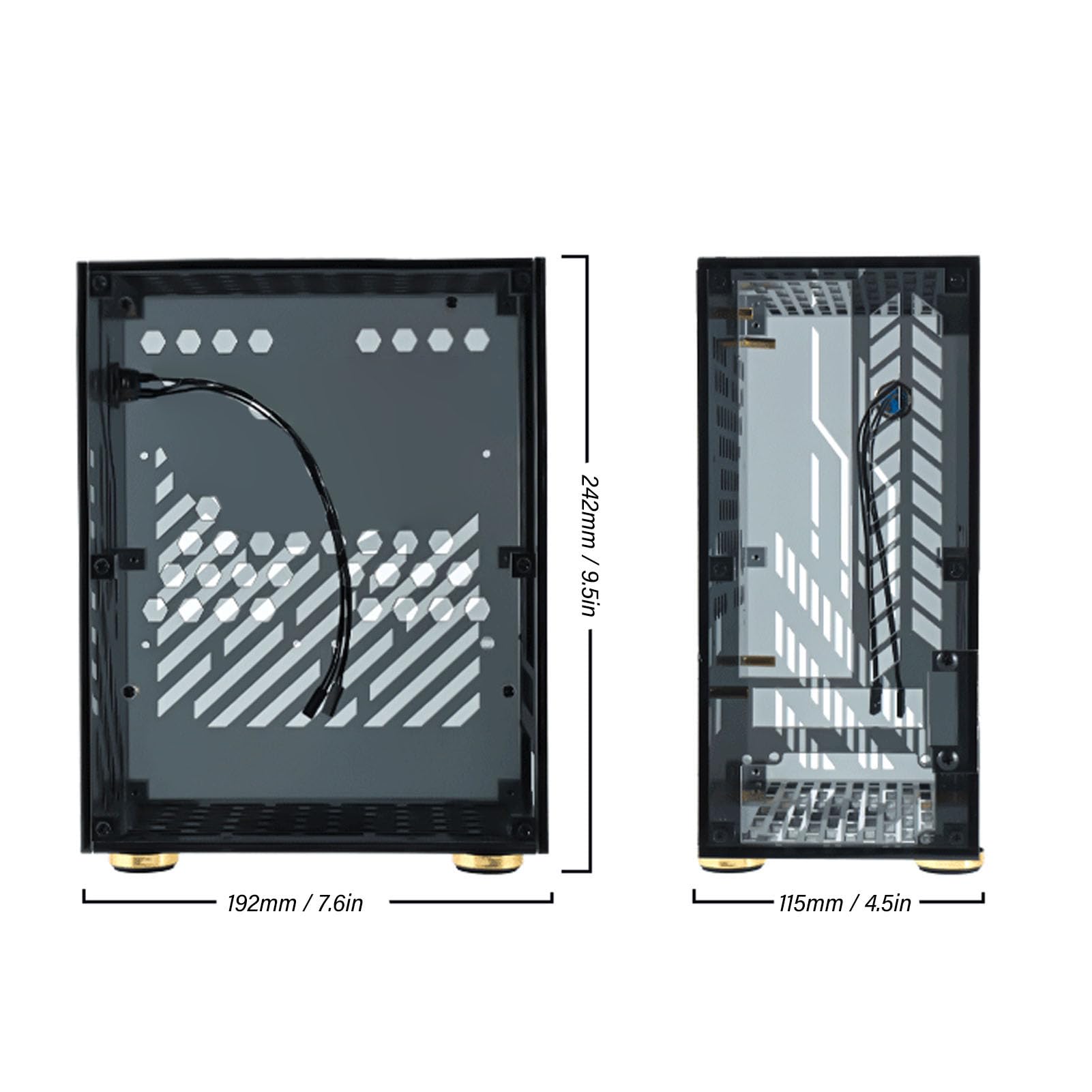 Mini Caja ITX, Caja Portátil Ligera para Computadora ITX con Botón de Metal de Panel Transparente de 4.3L para Bricolaje (Black)