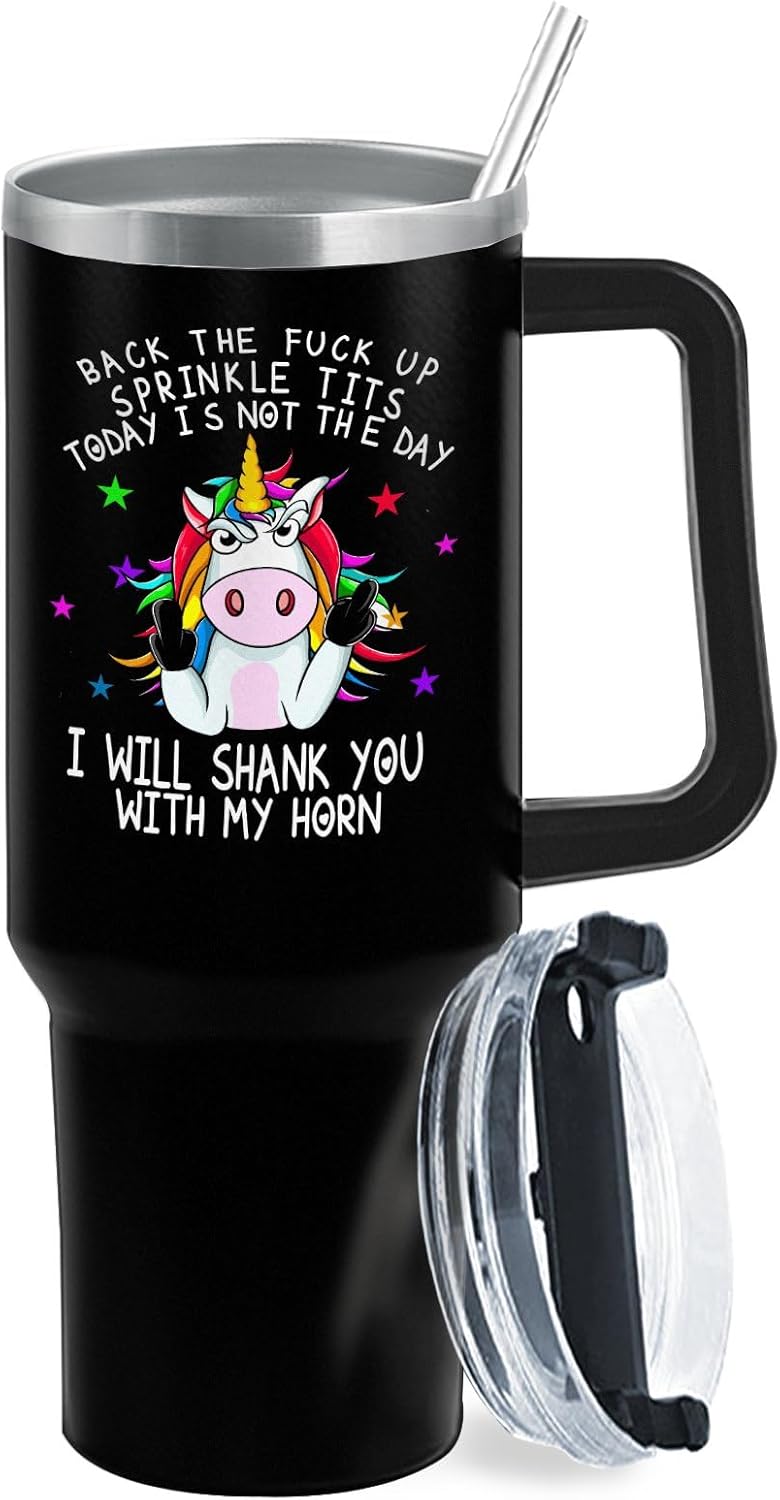 40 oz Tumbler with Handle Back the Fuck Up Sprinkle Tits, Funny Unicorn Tumbler with Lid and Straw Insulated Tumblers Stainless Steel Tumblers Funny Gift - Image 2