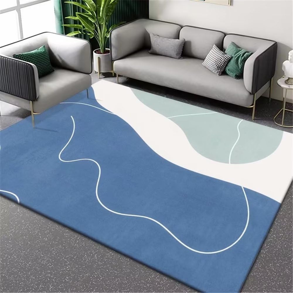Tapis ado garcon bleu à motif géométrique abstrait avec traitement textile sain anti-acariens