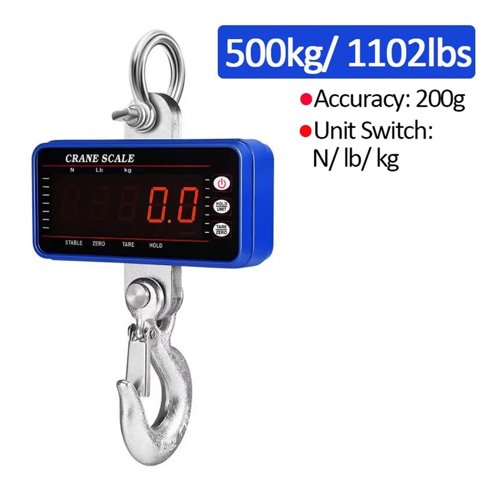 1 bilancia for gru industriale - Bilancia digitale sospesa con controllo da 65 piedi, for uso agricolo, in fabbrica e in edilizia(Blue,L E D 500kg)